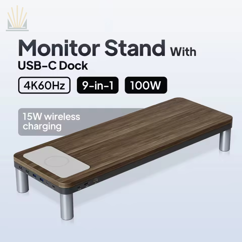 9-in-1 Monitor Stand with USB-C Hub, 4K60Hz HDMI & 15W Wireless Charging
